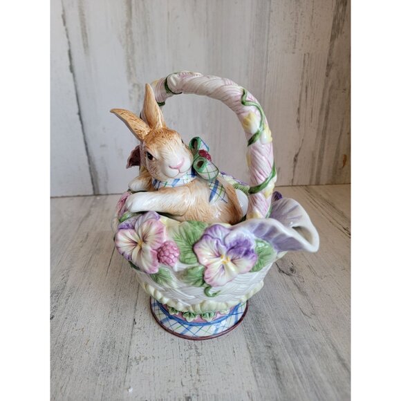 Fitz Floyd Halcyon bunny teapot vintage unique home decor flower - Picture 2 of 9